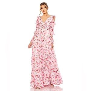 Mac Duggal Ieena by Mac Duggal Floral Poppy V Neck Maxi Dress 55906 Sz. 12